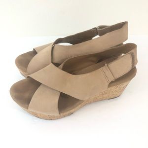 Clarks Artisan Womens 7 Boho Leather Cork Wedges